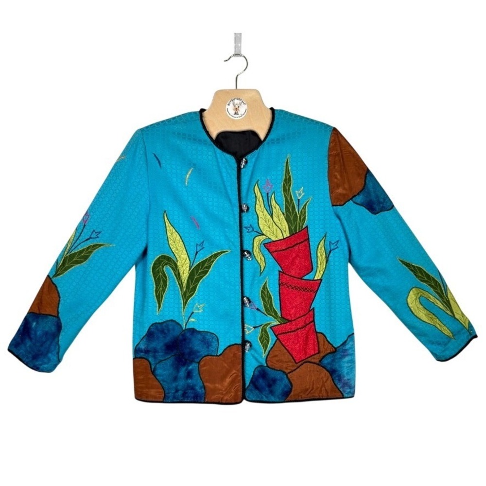 Julia Kim Art Wear Jacket Womens M Embroidered Appliqué 90s Statement Coat